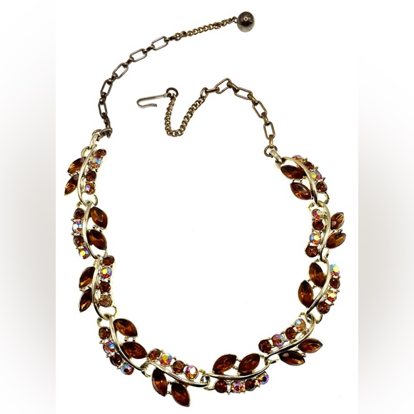 Vintage Silver Tone Linked Faceted AB Crystal Cluster Necklace Choker - Picture 3 of 6